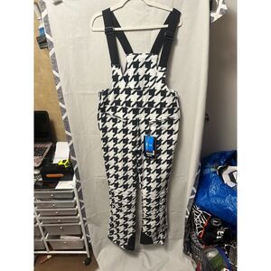 NWT GSOU Snow Women's Slim-Fit Stretch Fleece-Lined Ski Bibs Houndstooth Large